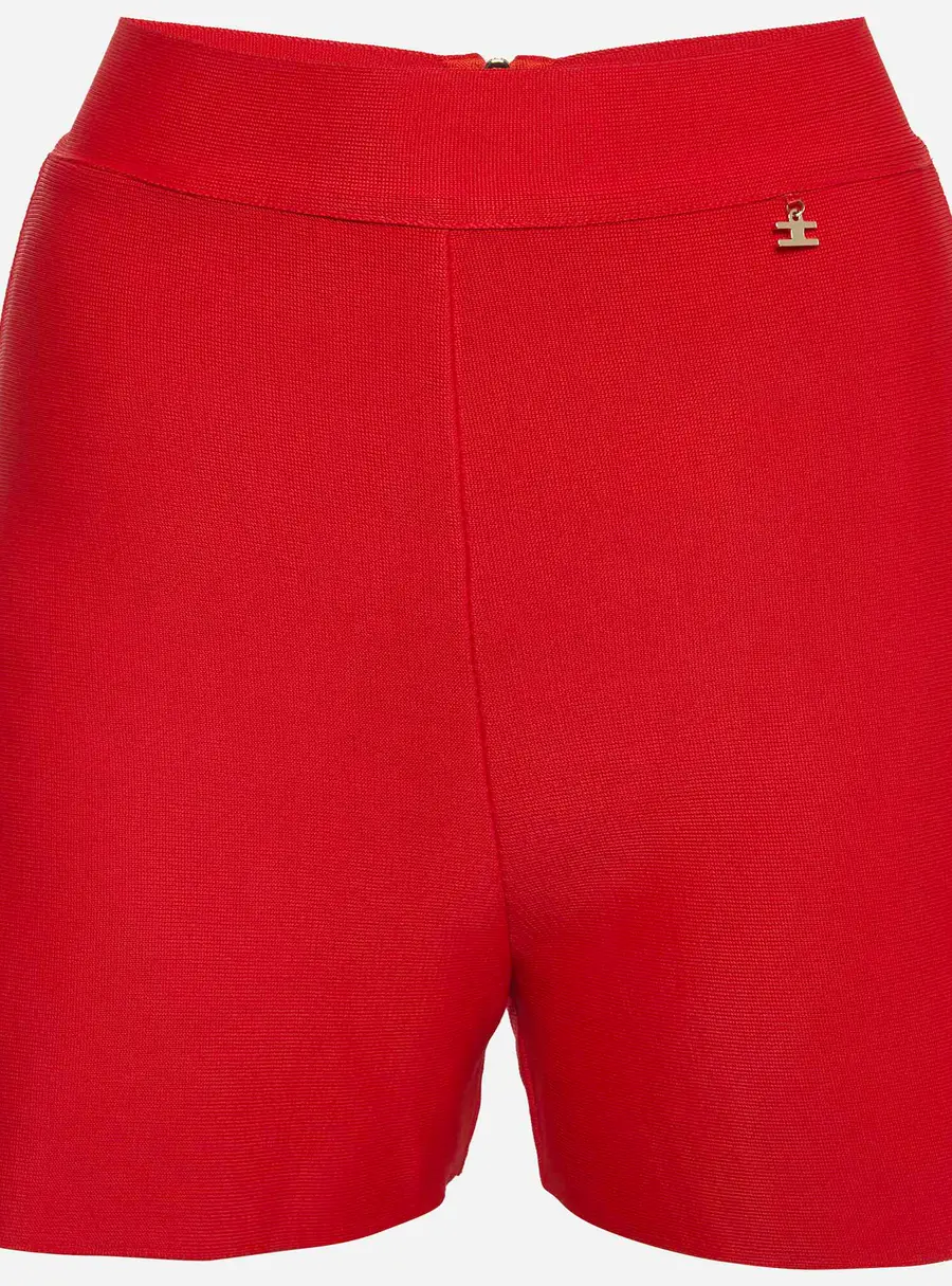 Elisabetta Franchi Red Stretch Knit High Waist Shorts S