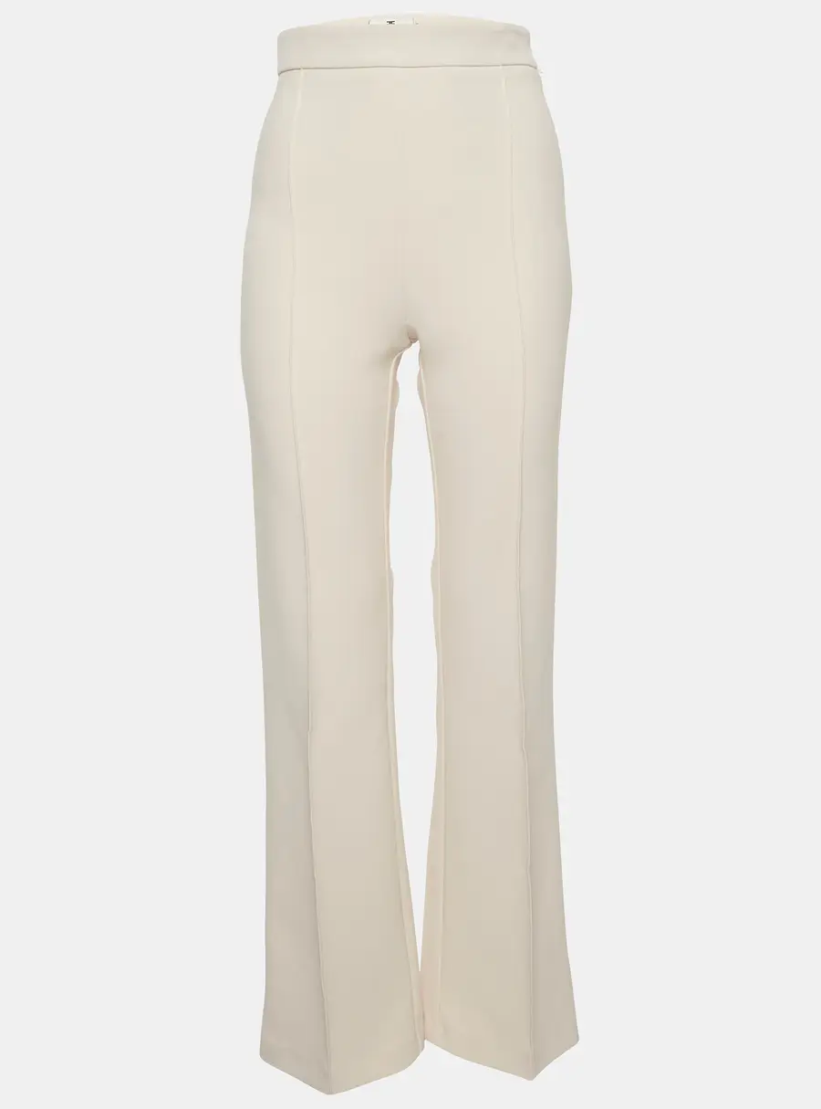 Elisabetta Franchi Cream Stretch Crepe Wide Leg Trousers S