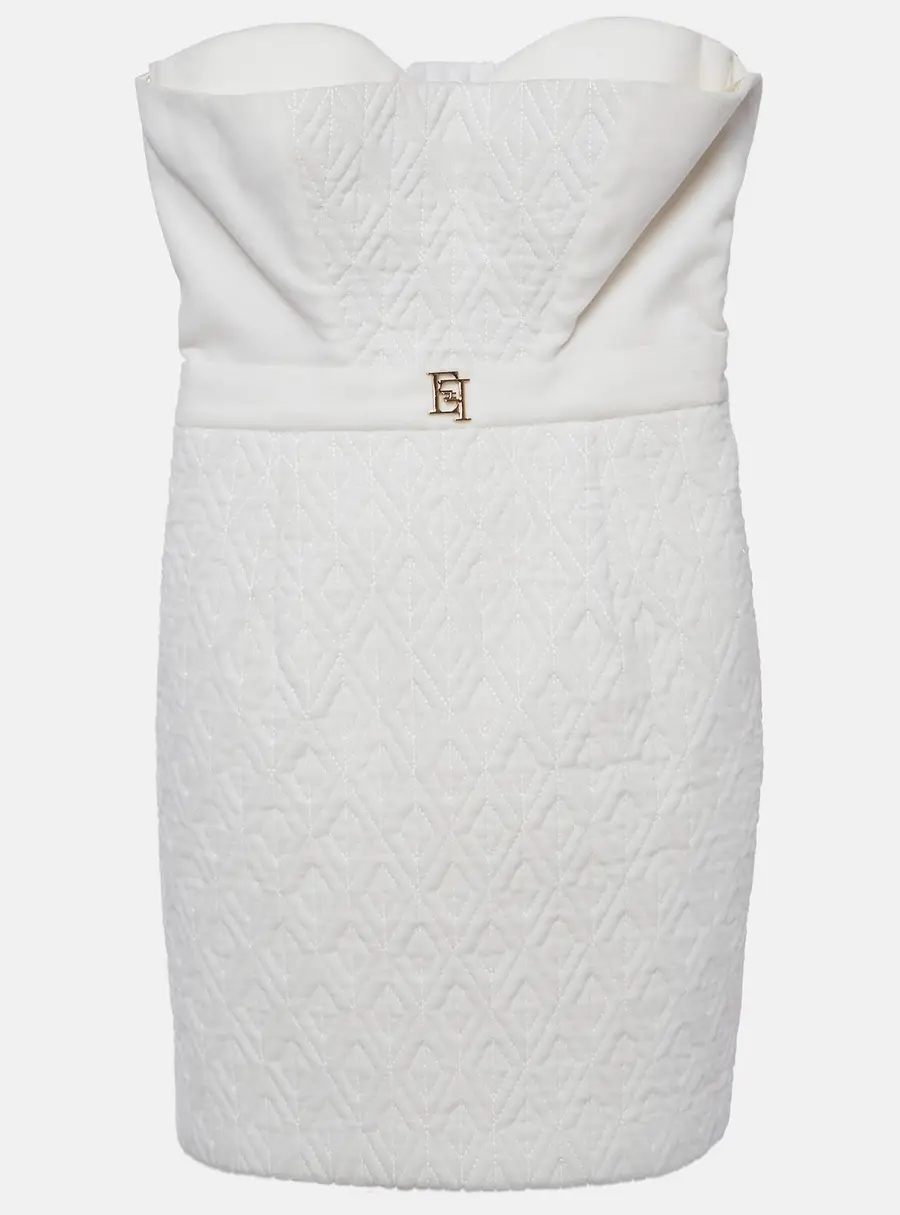 Elisabetta Franchi Off White Textured Velvet Strapless Mini Dress S