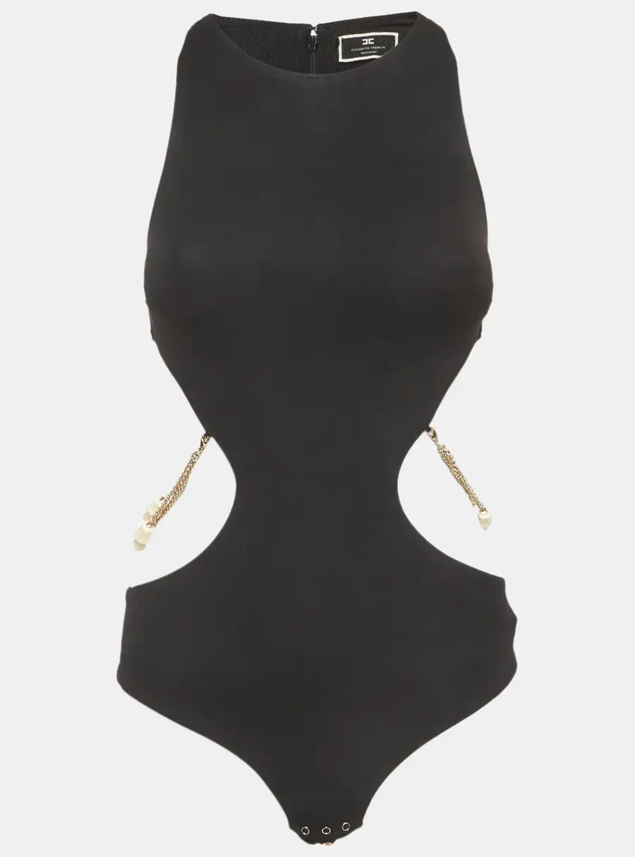 Elisabetta Franchi Black Jersey Halter Neck Bodysuit S