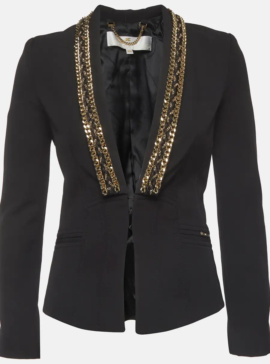 Elisabetta Franchi Gold Black Crepe Chain Trim Blazer S