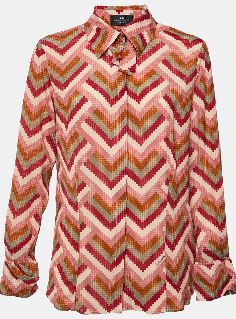 Elisabetta Franchi Multicolor Chevron Print Crepe Shirt M
