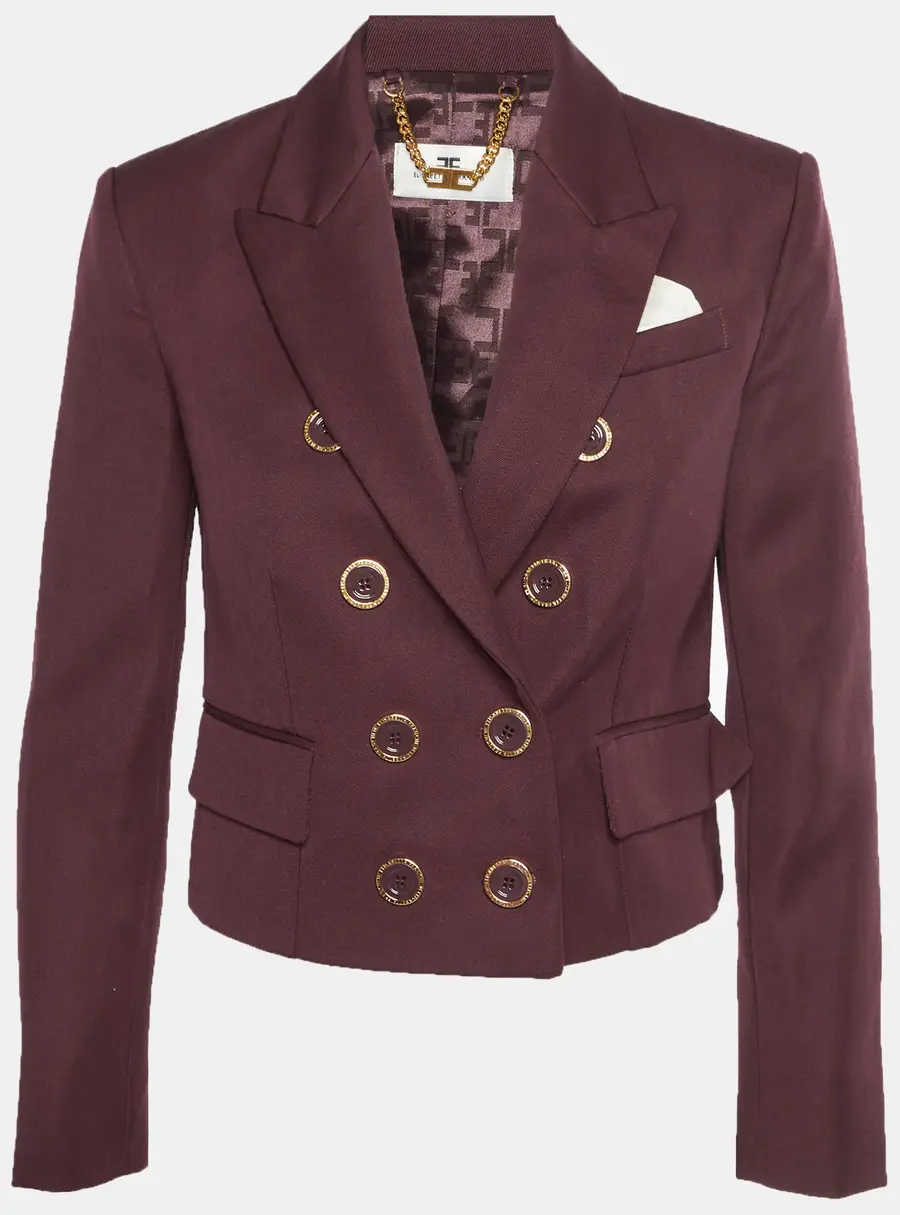 Elisabetta Franchi Burgundy Wool Blend Double-Breasted Blazer S