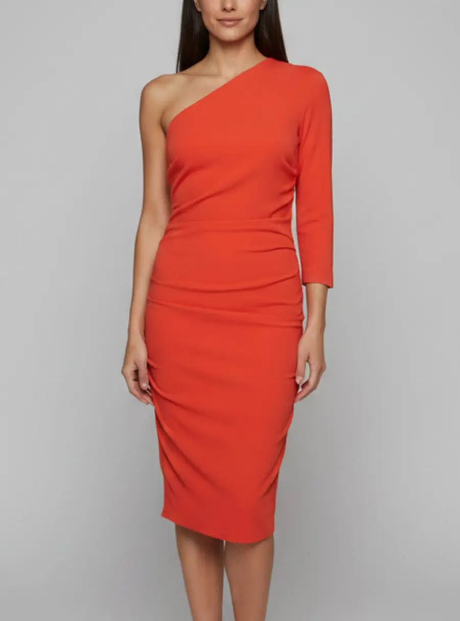 Elisabetta Franchi Orange Stretch Crepe One Shoulder Ruched Mini Dress M
