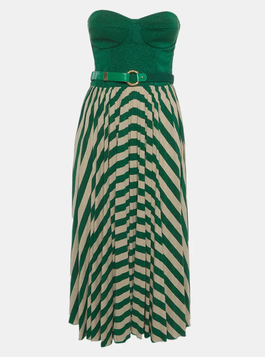 Elisabetta Franchi Green Lurex Knit Corset Abito Donna Dress S
