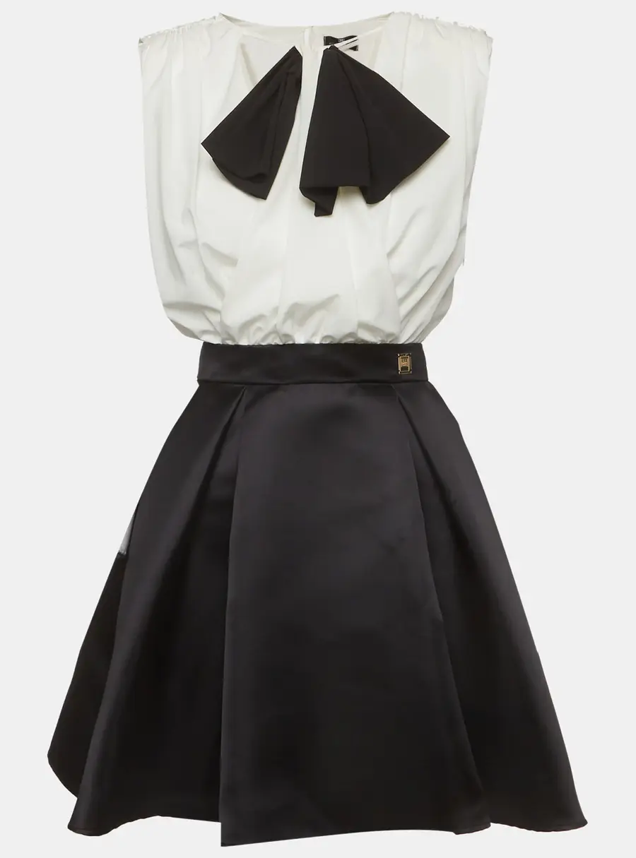 Elisabetta Franchi White/Black Crepe and Satin Detachable Mini Dress S