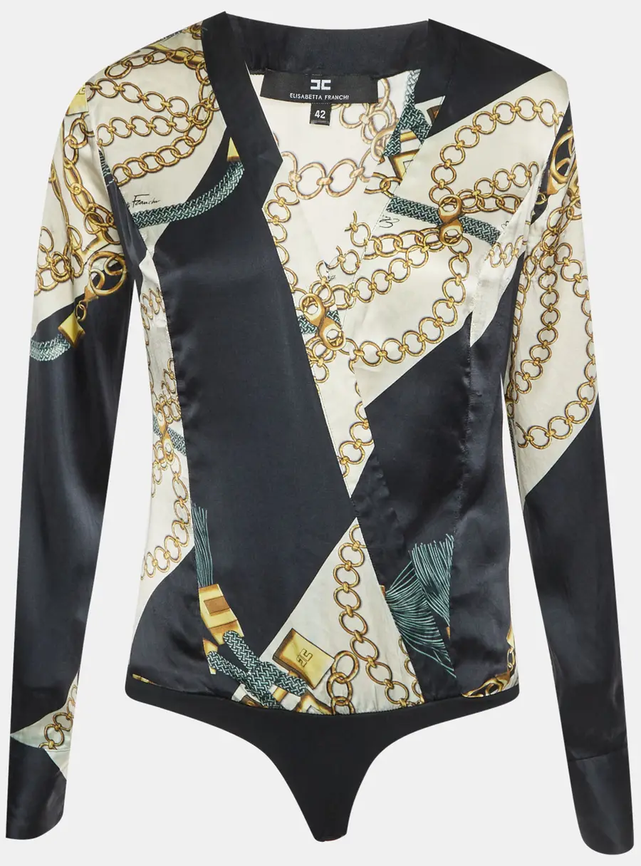 Elisabetta Franchi Multicolor Printed Long Sleeve Bodysuit M