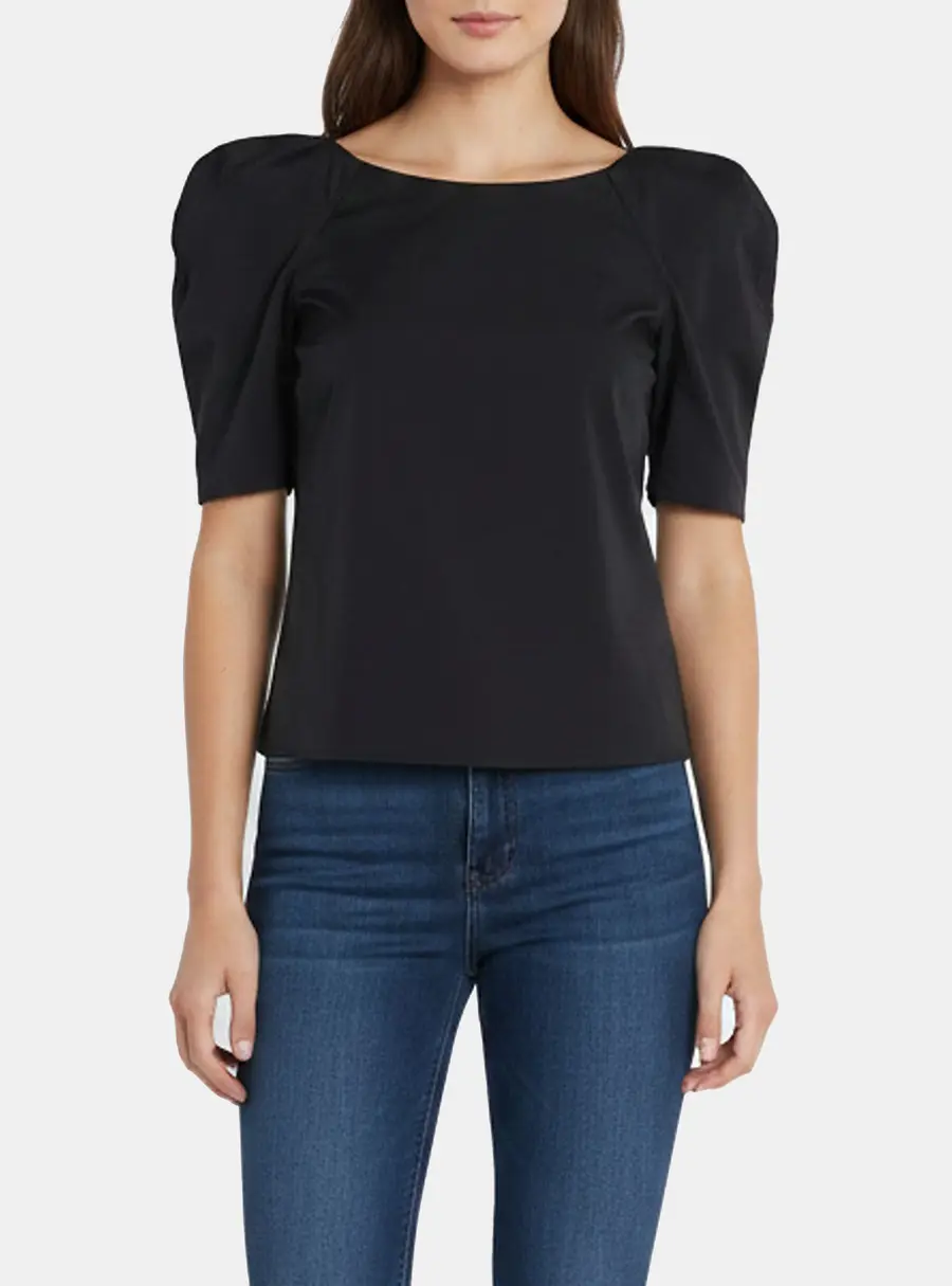 Elisabetta Franchi Black Stretch Crepe Short Sleeve Blouse S