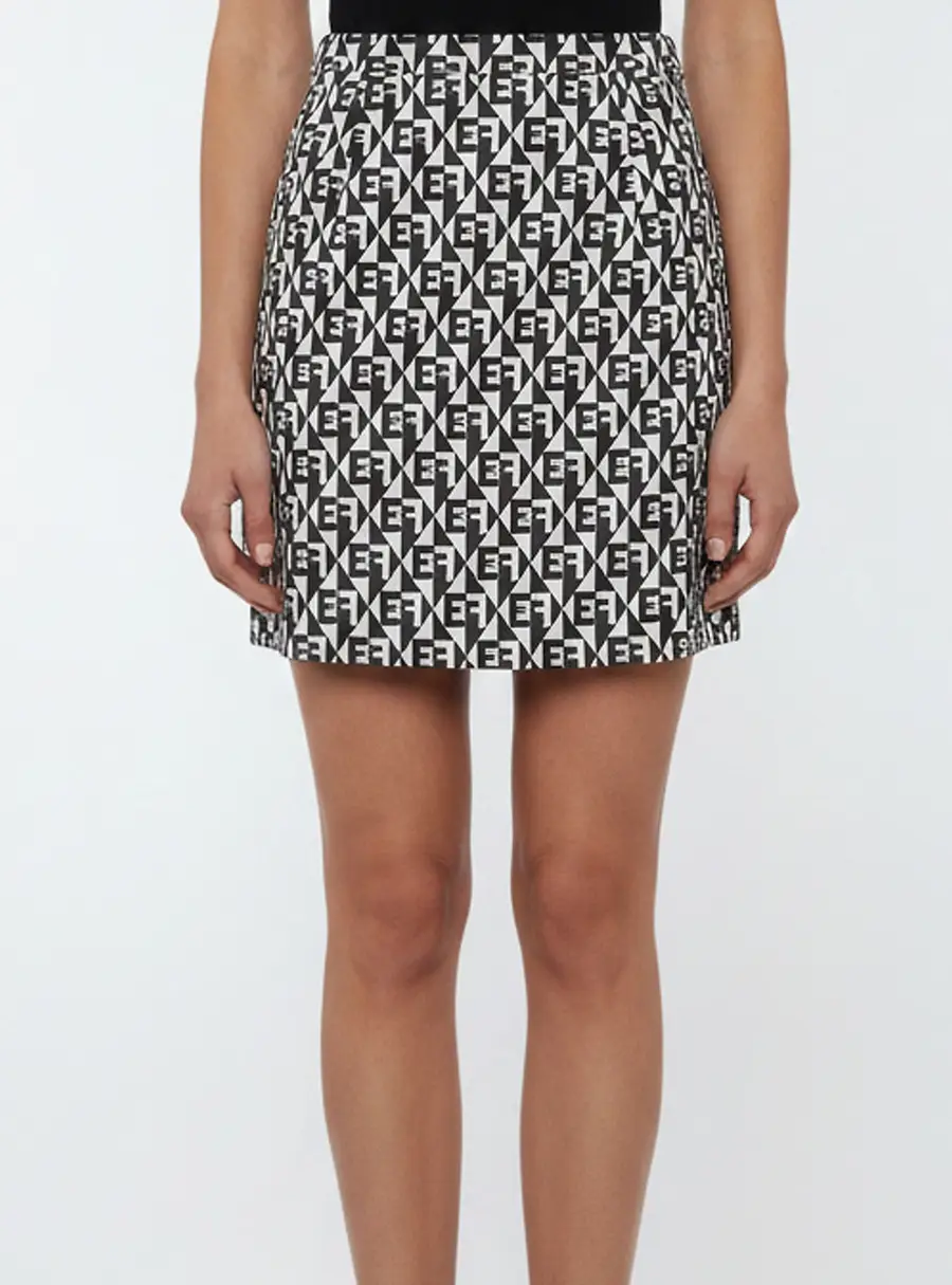 Elisabetta Franchi Black/White Monogram Stretch Crepe Gonna Mini Skirt S