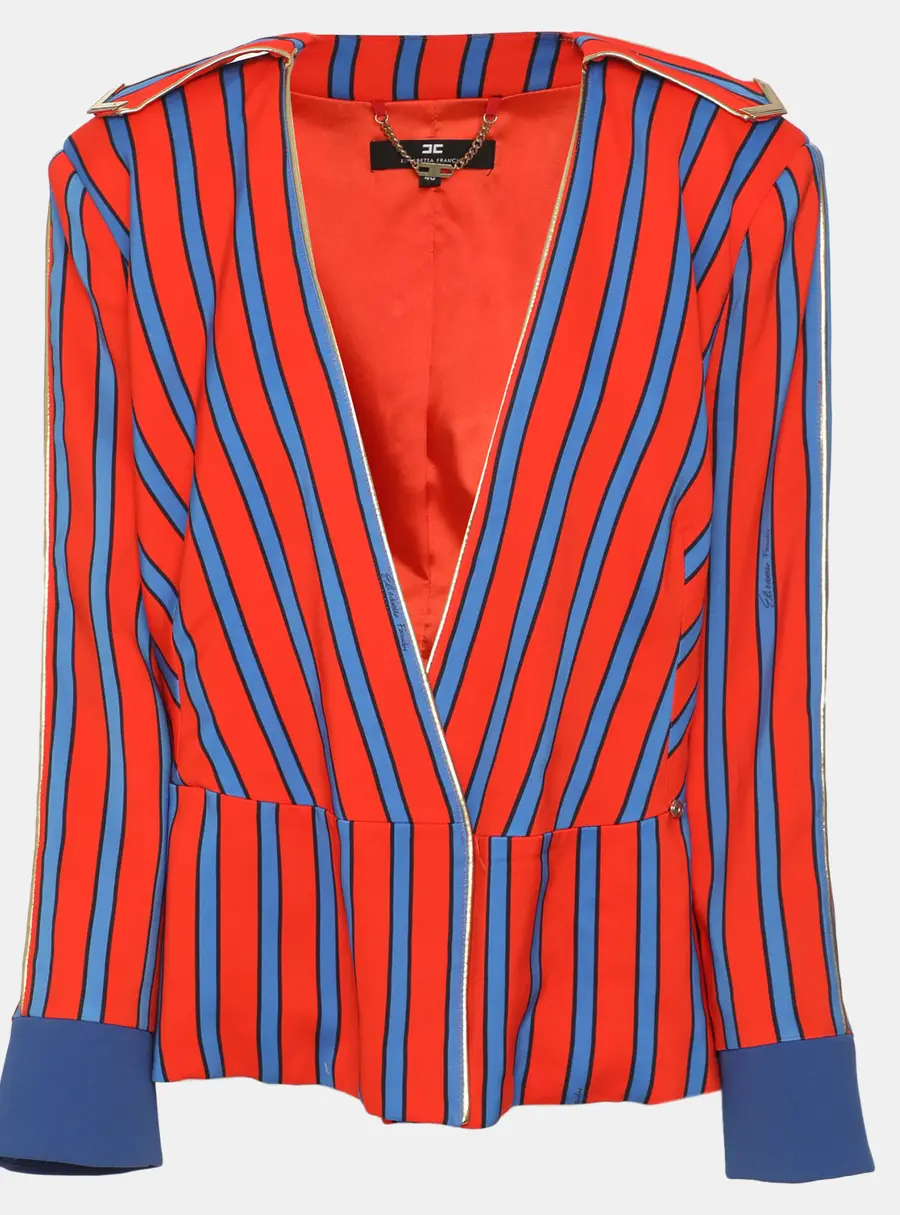 Elisabetta Franchi Blue/Orange Stripe Stretch Crepe Blazer L