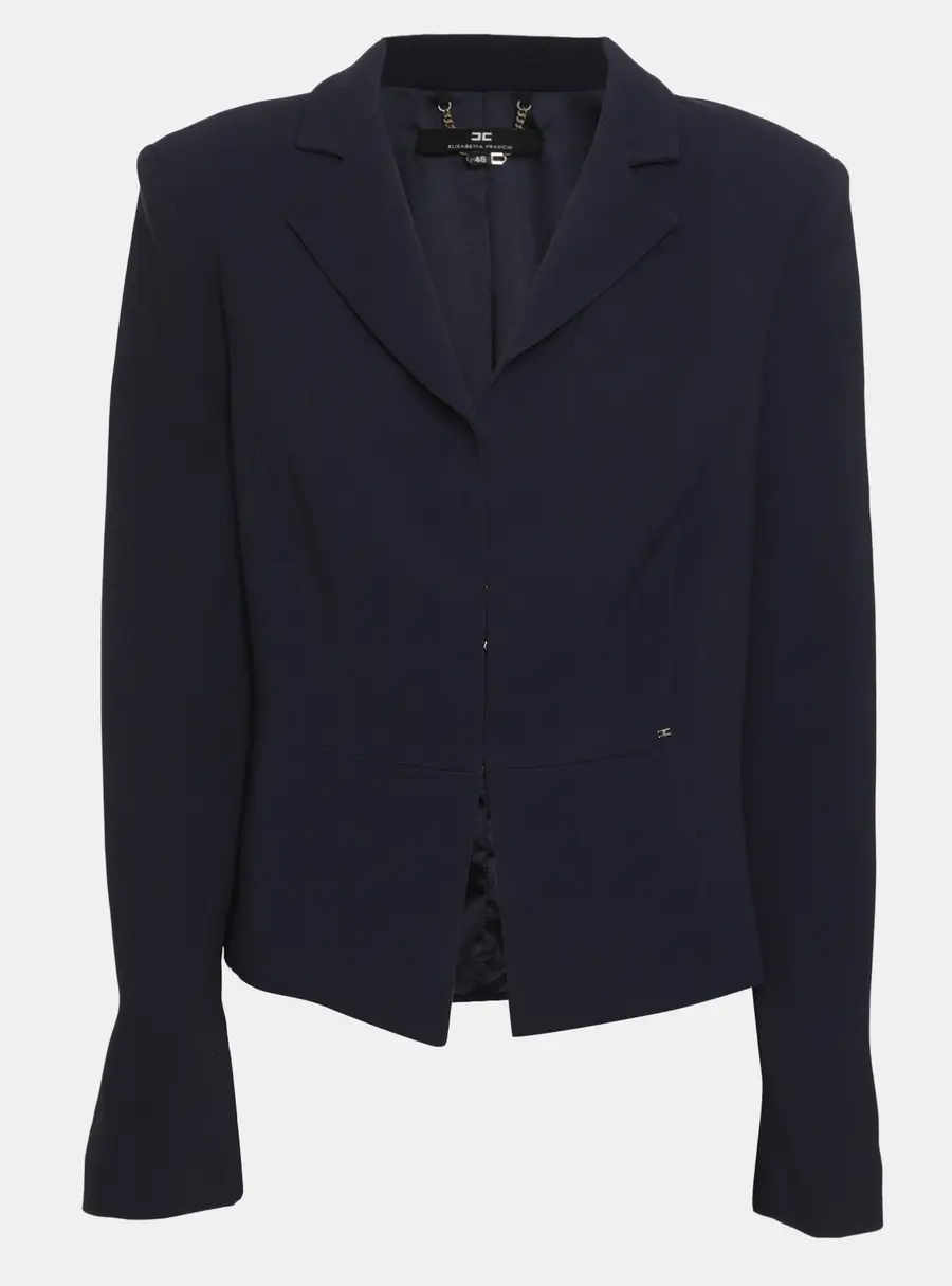 Elisabetta Franchi Navy Blue Stretch Crepe Blazer L
