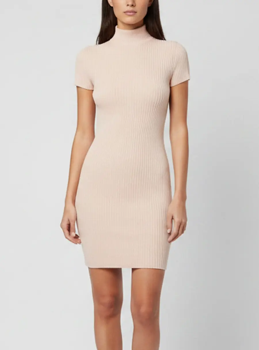 Elisabetta Franchi Pink Rib Knit Turtle Neck Short Dress M