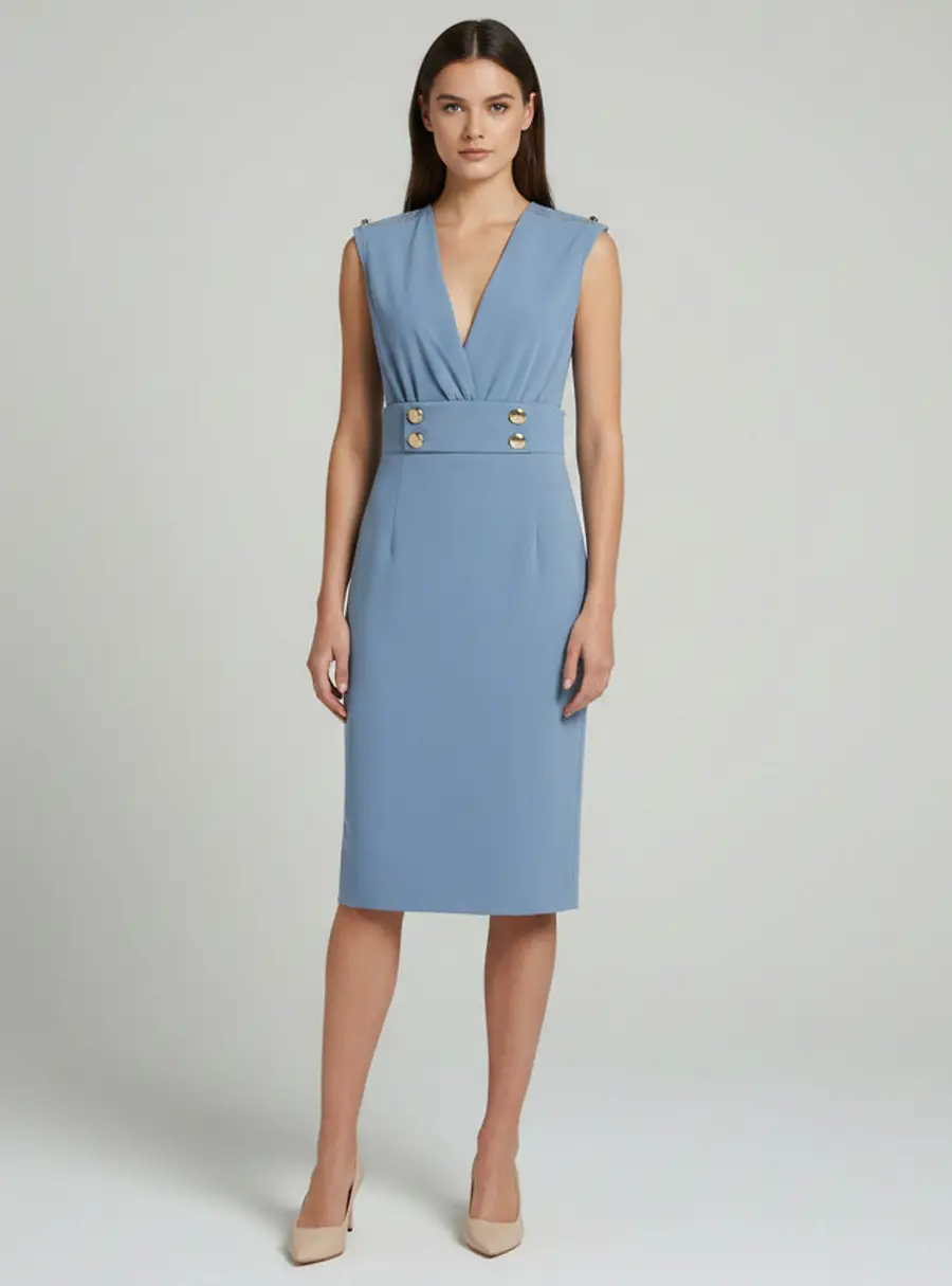 Elisabetta Franchi Blue Crepe Bodysuit & Skirt Set M