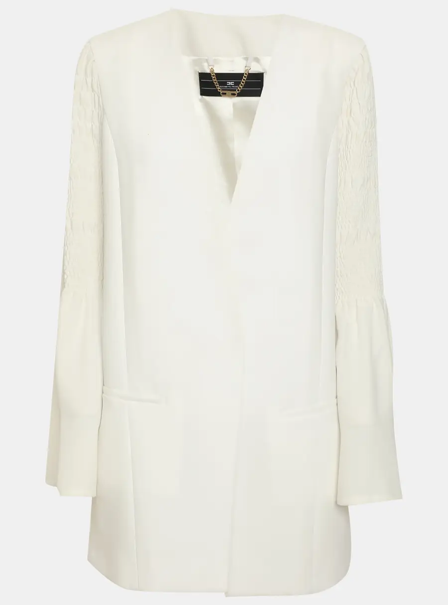 Elisabetta Franchi White Stretch Crepe Ruch Sleeve Blazer M