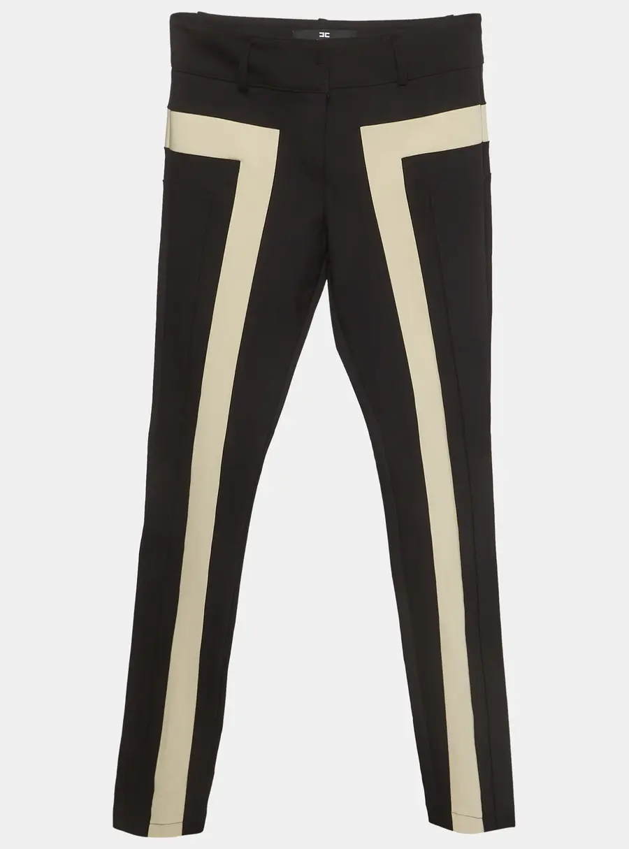 Elisabetta Franchi Black Jersey Stripe Detail Fitted Trousers S