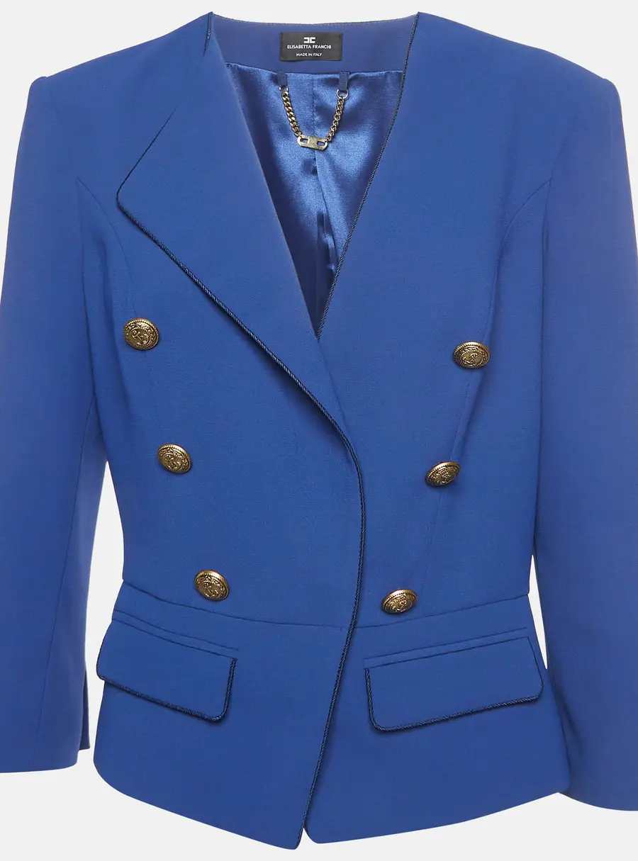 Elisabetta Franchi Blue Crepe Double Breasted Blazer L