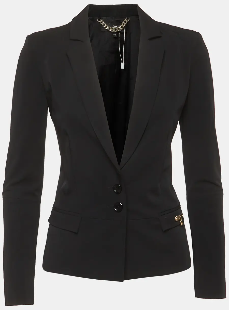Elisabetta Franchi Black Gabardine Fitted Blazer S