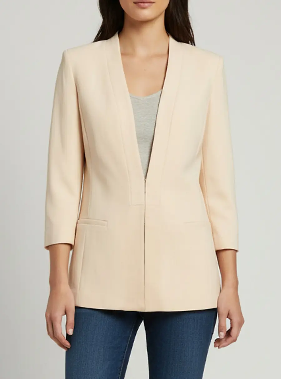 Elisabetta Franchi Beige Crepe Single Breasted Blazer M