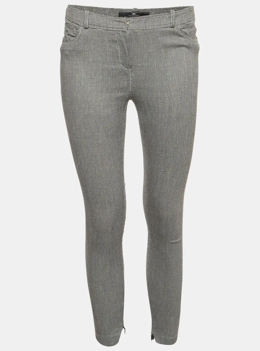 Elisabetta Franchi Black/White Textured Linen Blend Cropped Pants S