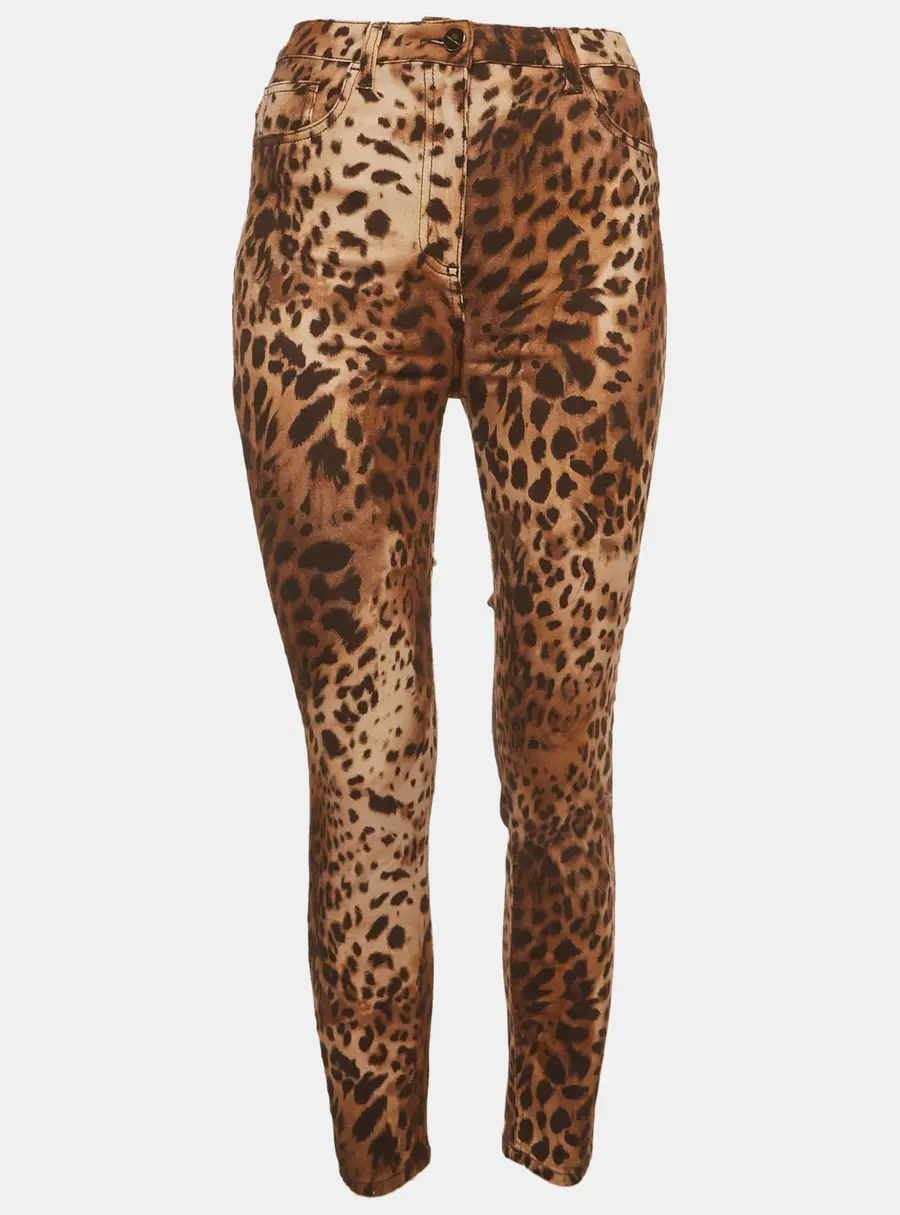 Elisabetta Franchi Brown Leopard Print Stretch Denim Jeans S/Waist 26"