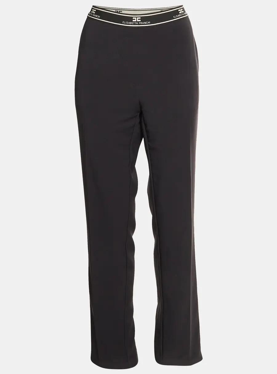 Elisabetta Franchi Black Crepe and Satin Slim Fit Trousers L