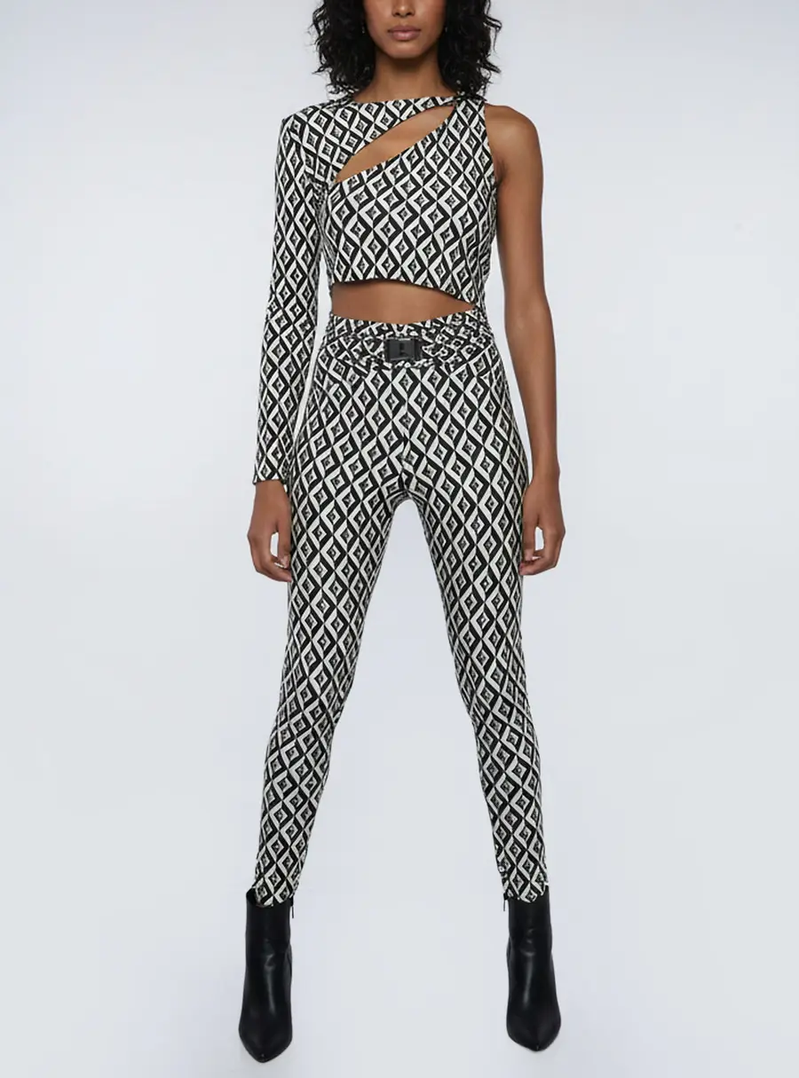 Elisabetta Franchi Monochrome Monogram Print Jersey One Shoulder Jumpsuit M