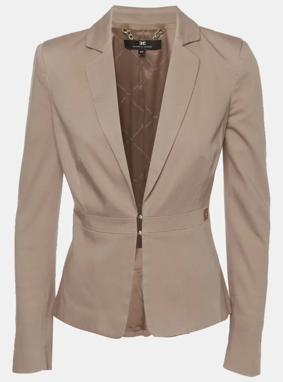 Elisabetta Franchi Tan Cotton Single Breasted Fitted Blazer M