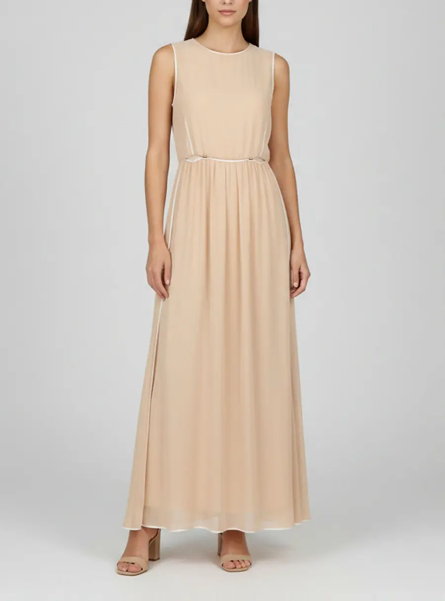 Elisabetta Franchi Beige Chiffon Sleeveless Maxi Dress M