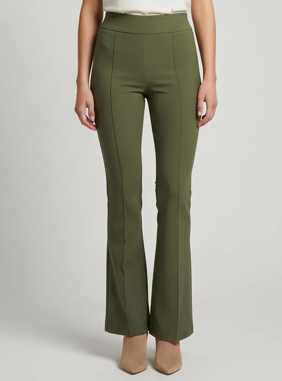 Elisabetta Franchi Green Stretch Crepe Flared Trousers S