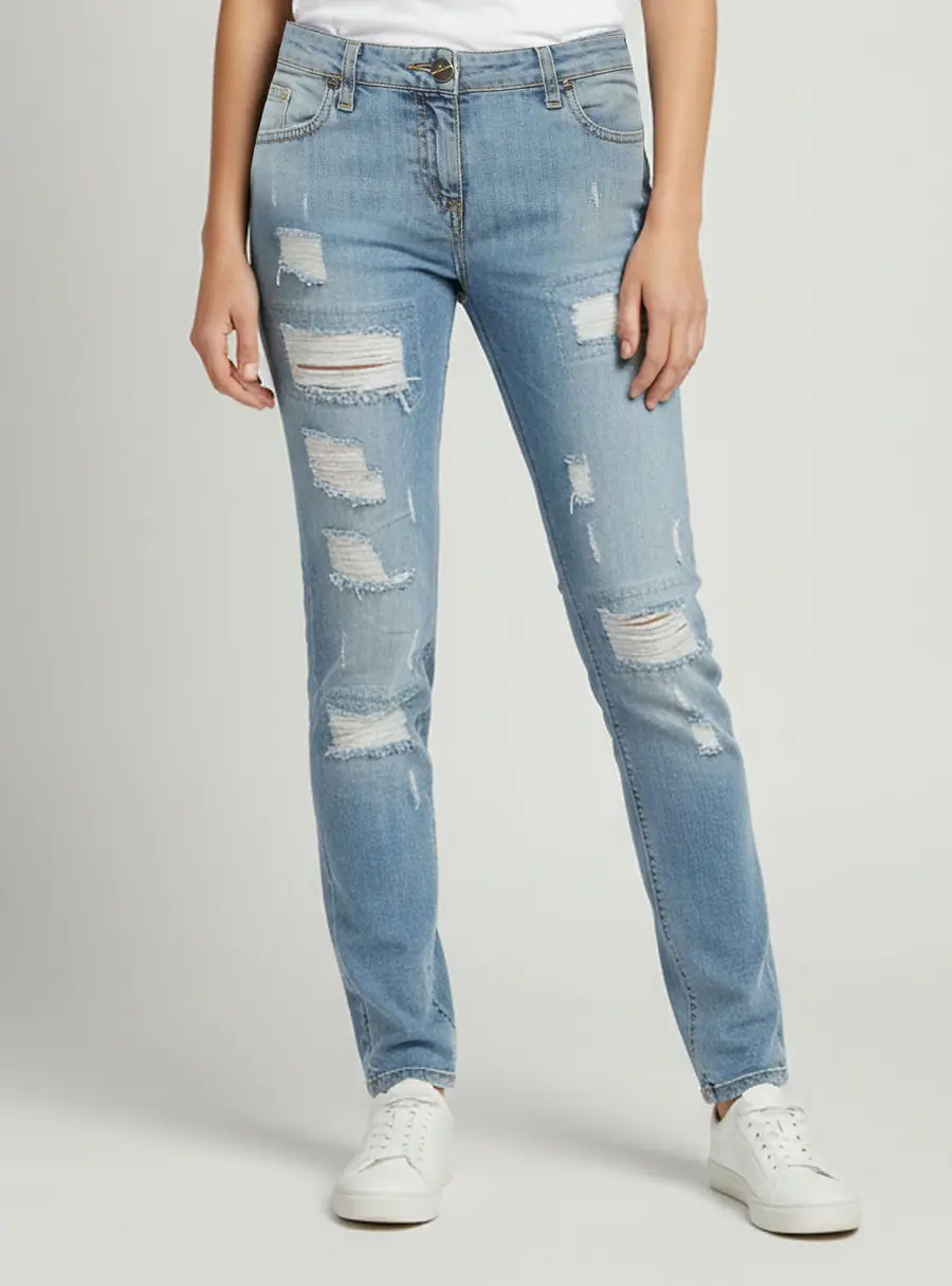 Elisabetta Franchi Blue Denim Distressed Jeans M / Waist 33"