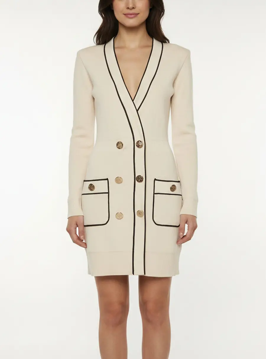 Elisabetta Franchi Beige Knit Long Sleeve Mini Dress M