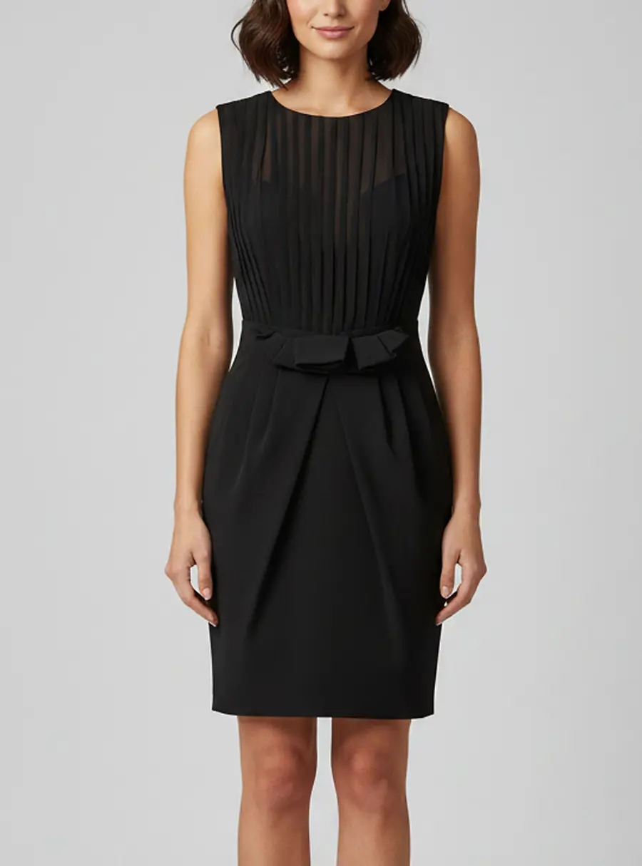 Elisabetta Franchi Black Pleated Chiffon and Nylon Blend Dress S