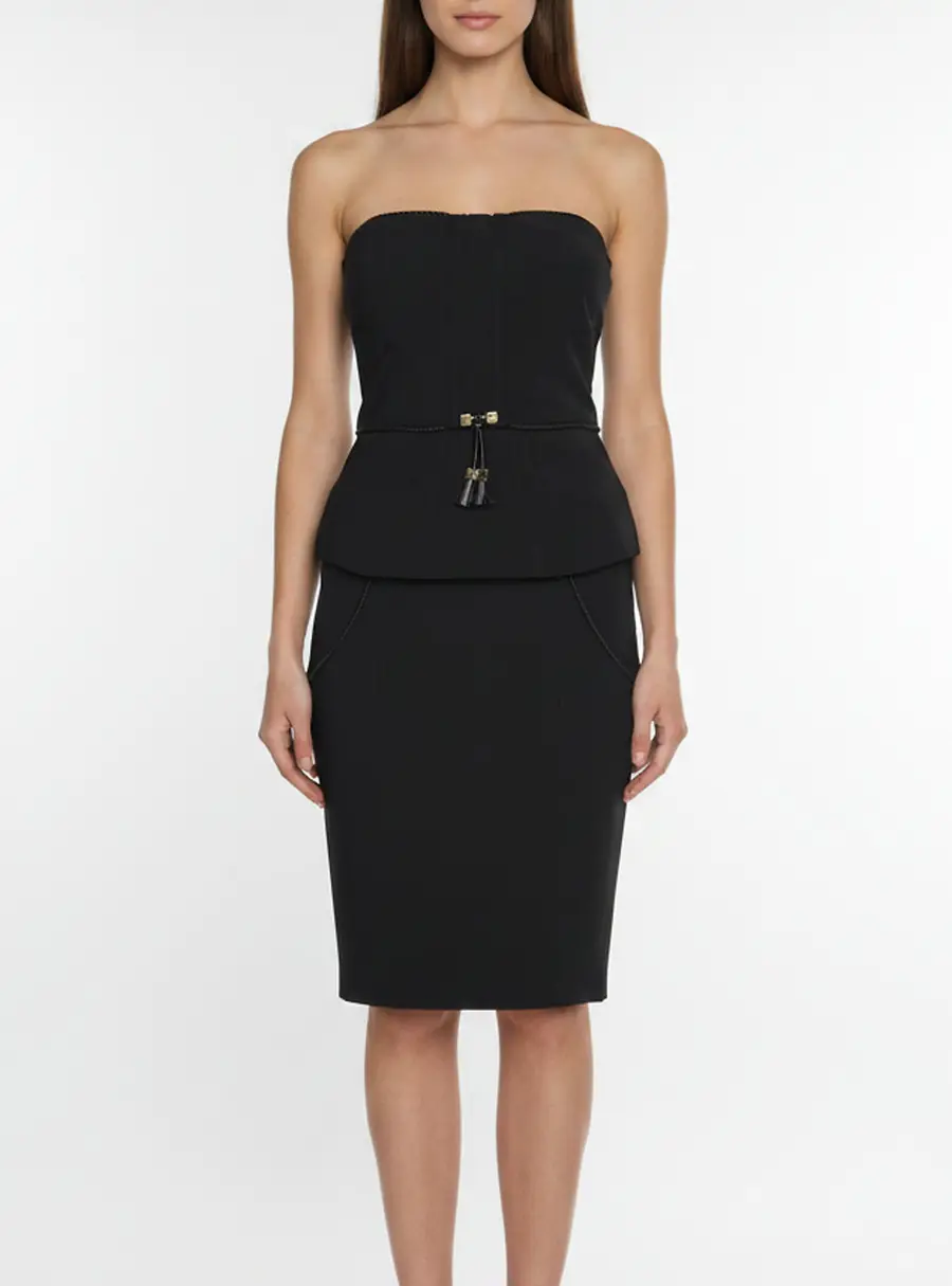 Elisabetta Franchi Black Nylon Blend Strapless Top and Pencil Skirt Set S