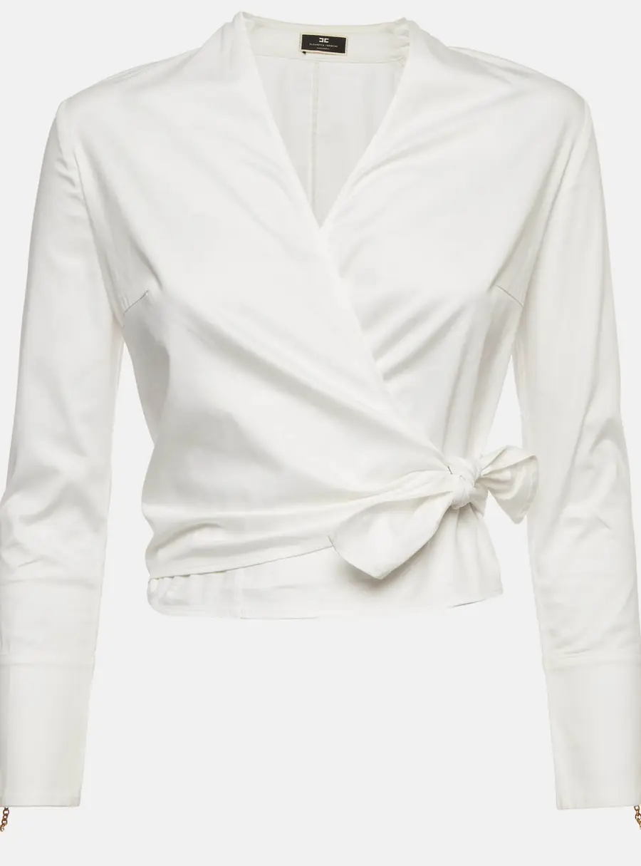 Elisabetta Franchi White Poplin Wrapped Top S