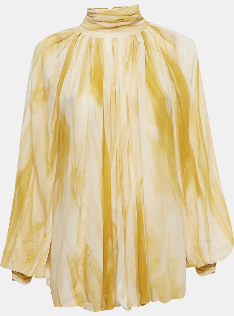 Elisabetta Franchi Yellow Chiffon Tie Dye Long Sleeve Blouse M