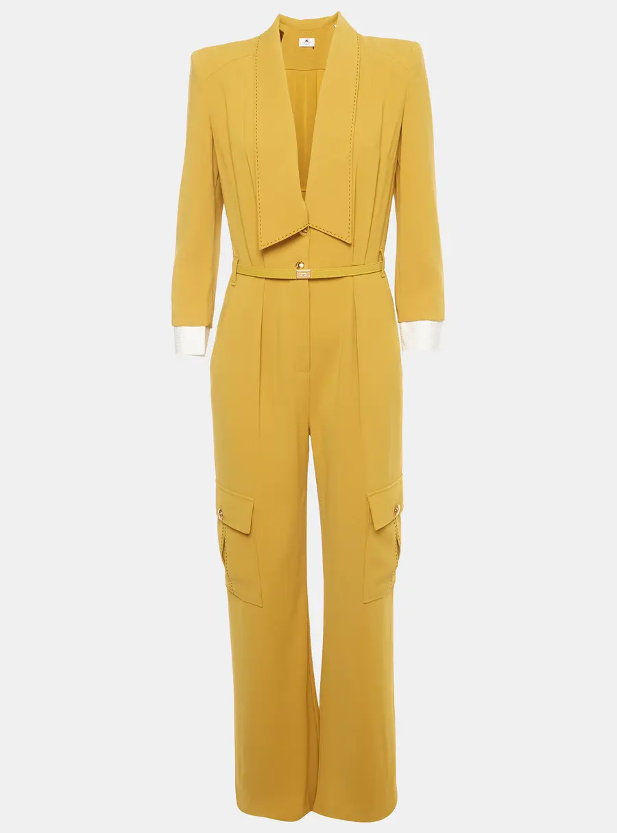 Elisabetta Franchi Crepe Yellow Long Sleeve Jumpsuit M