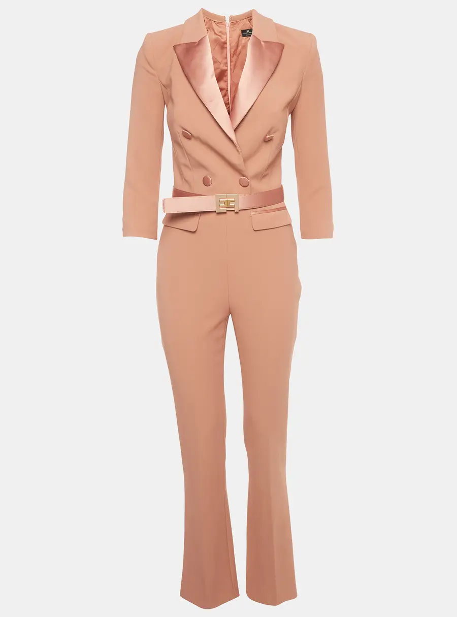 Elisabetta Franchi Champagne Pink Crepe Double Breasted Jumpsuit M