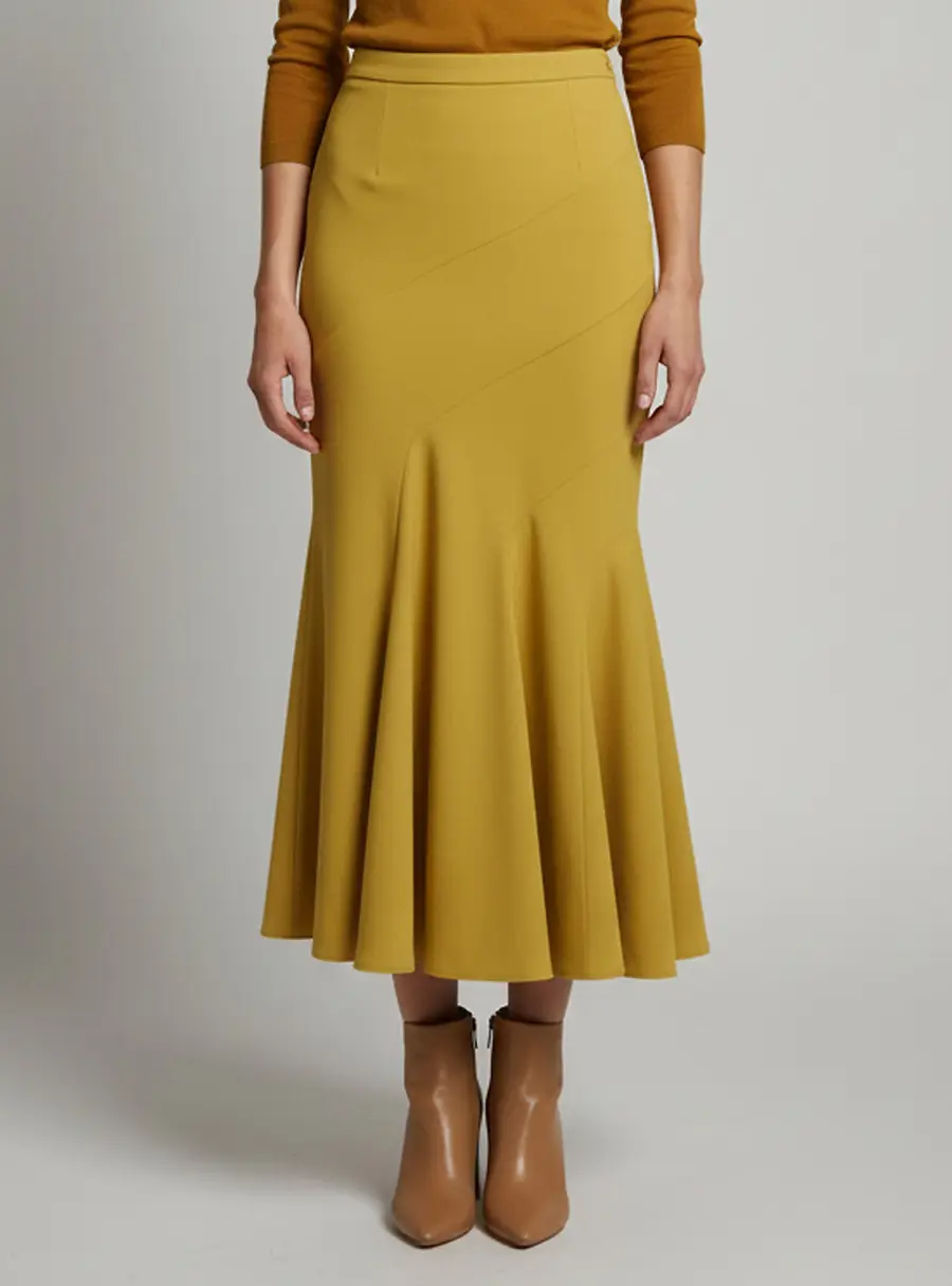 Elisabetta Franchi Yellow Crepe Asymmetrical Maxi Skirt M