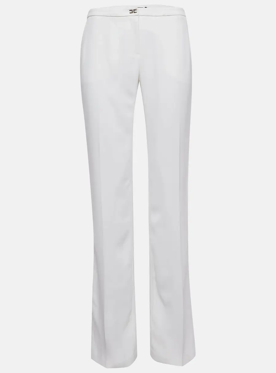 Elisabetta Franchi White Crepe Boot Leg Trousers M