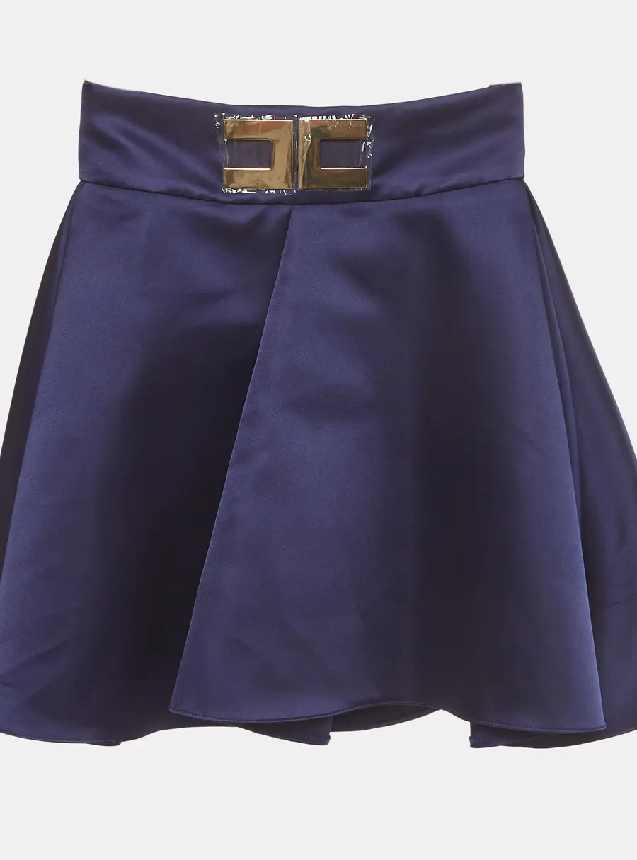 Elisabetta Franchi Navy Blue Satin High Waisted Pleated Mini Skirt S