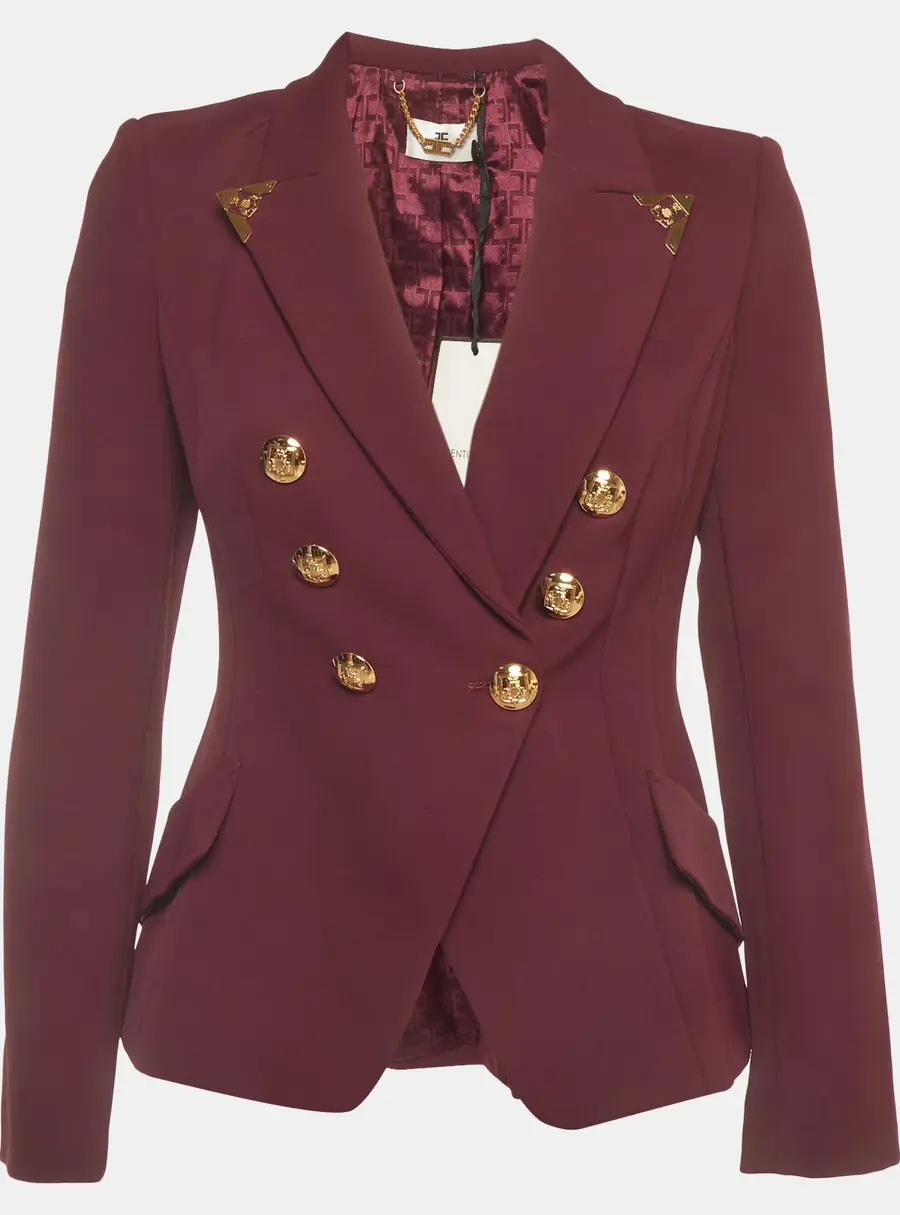 Elisabetta Franchi Burgundy Stretch Crepe Double Breasted Blazer M