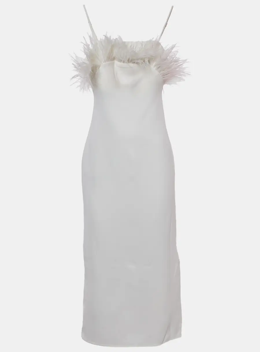 Elliatt Ivory/White Crepe Feather Detail Harley Midi Dress XS
