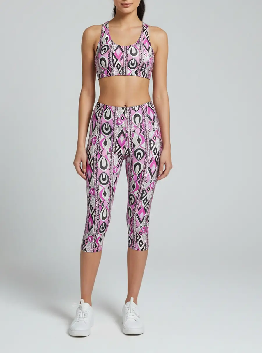 Emilio Pucci Pink Geometric Print Jersey Activewear Set S