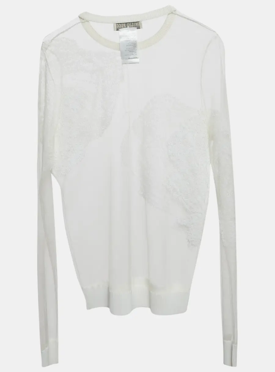 Emilio Pucci White Embroidered Tulle Sheer Pullover M