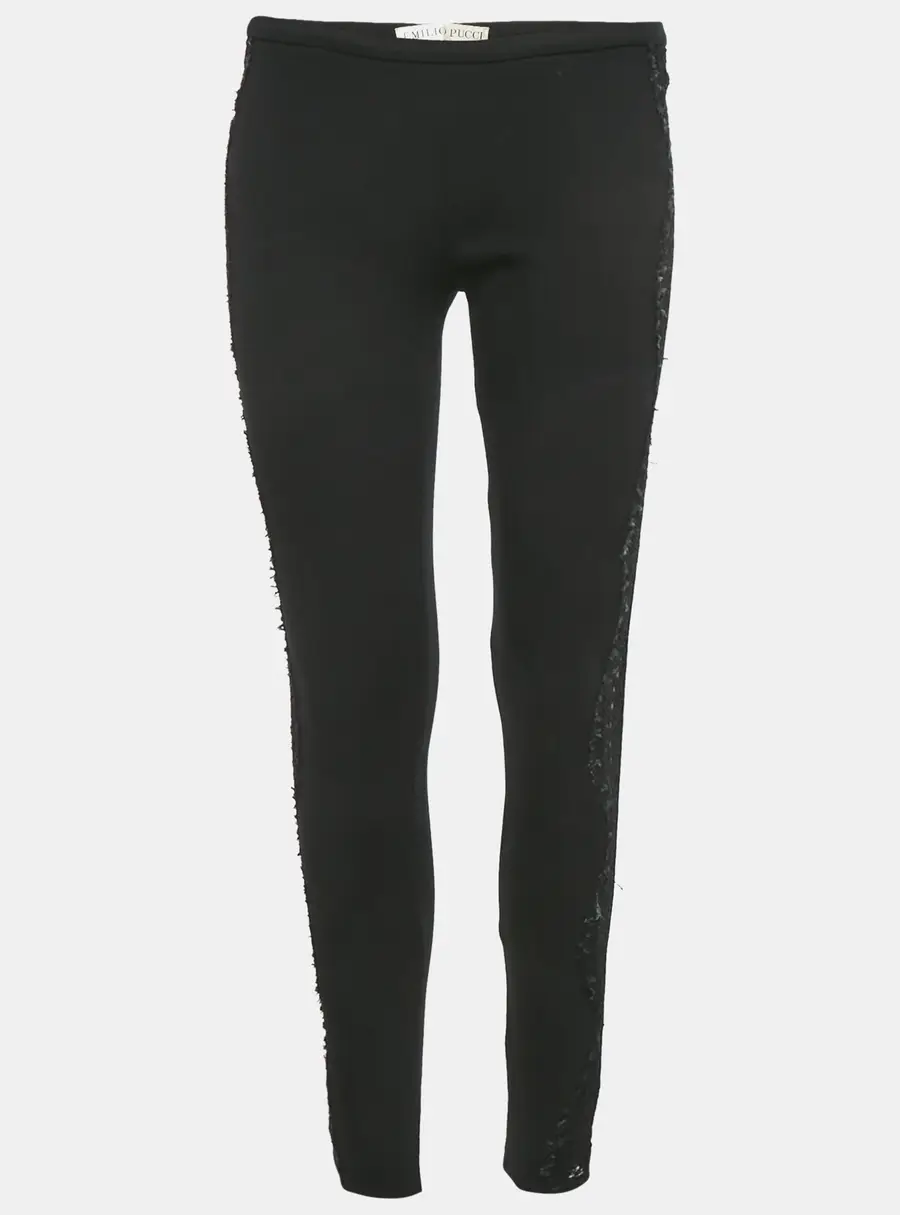 Emilio Pucci Black Lace Trim Jersey Skinny Trousers M