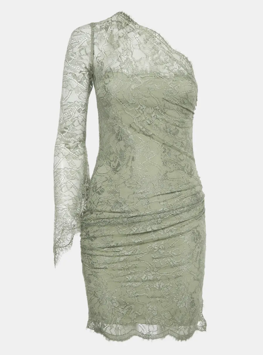 Emilio Pucci Green Lace One-Shoulder Mini Dress S