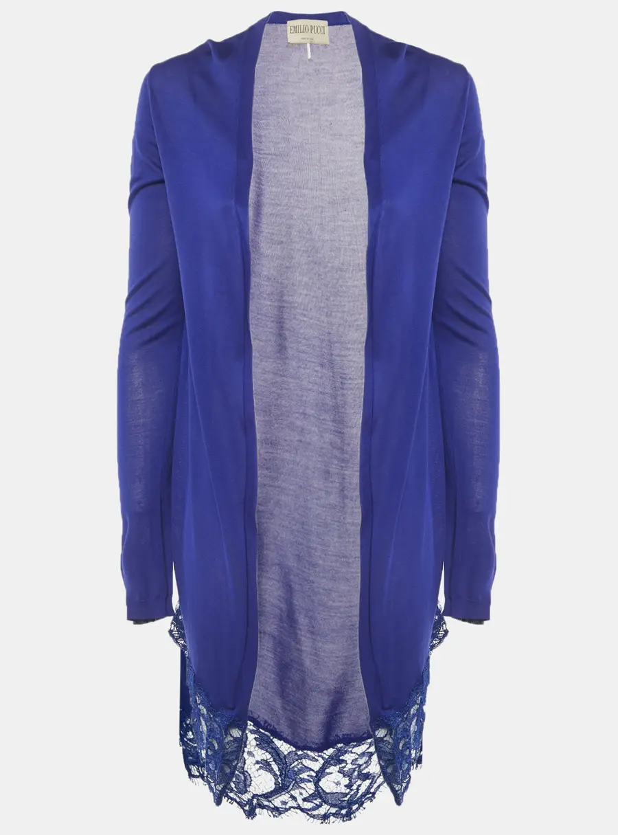 Emilio Pucci Blue Lace Trim Knit Cardigan XS