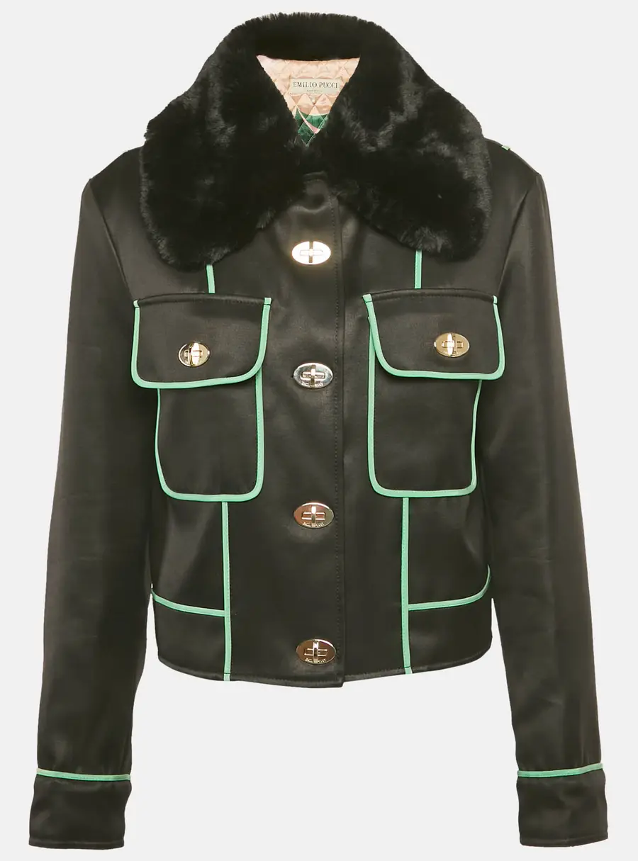 Emilio Pucci Black Fur Trim Synthetic Jacket M