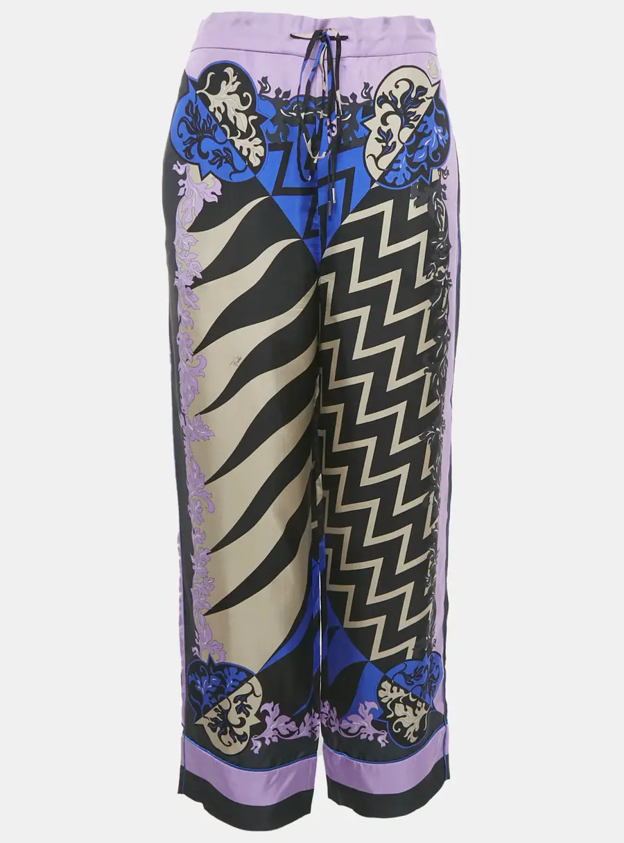 Emilio Pucci Black/Purple Lupa Print Silk Trousers S
