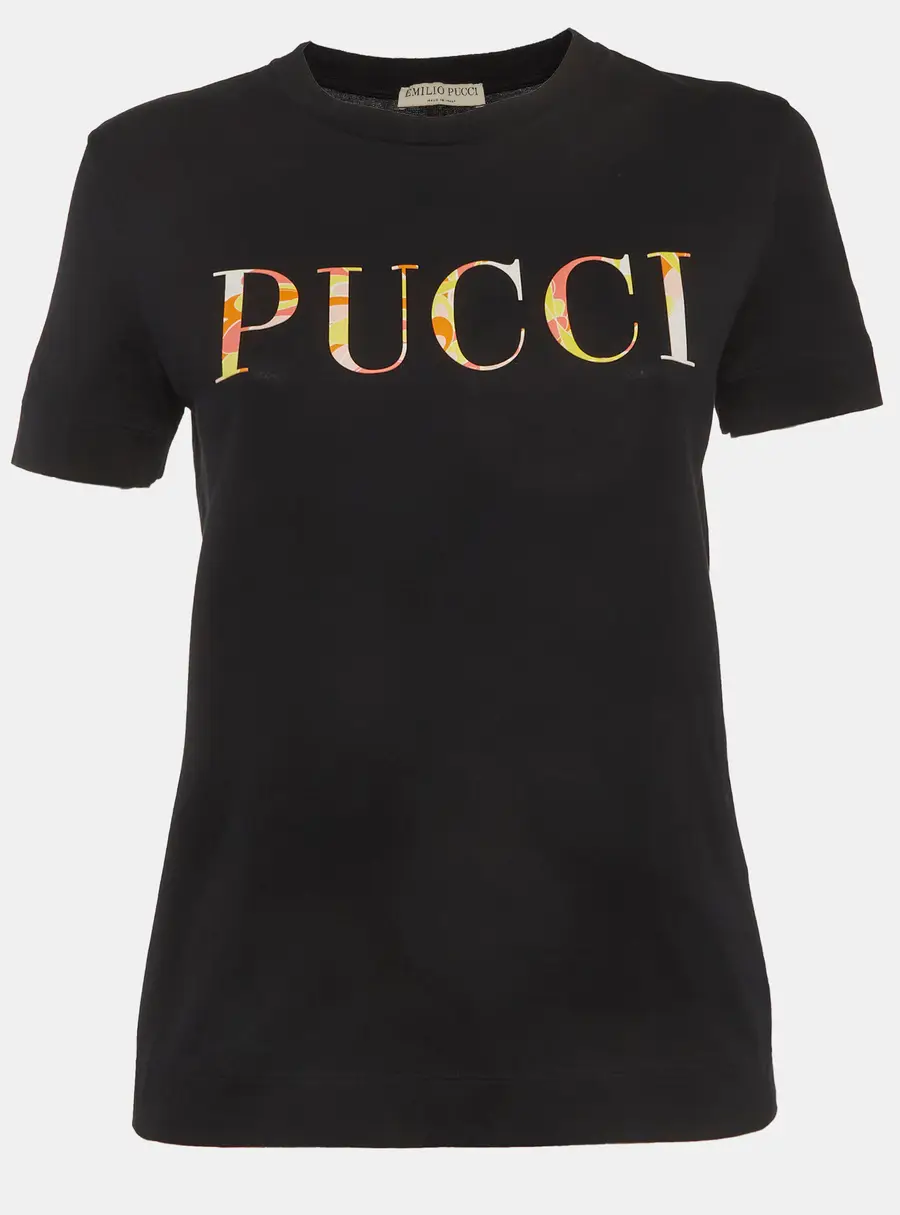 Emilio Pucci Black Cotton Logo T-Shirt XS